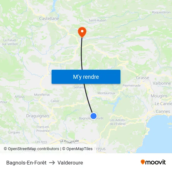 Bagnols-En-Forêt to Valderoure map