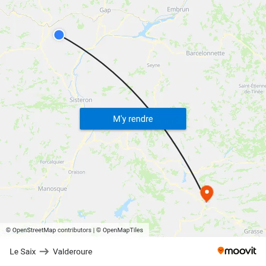 Le Saix to Valderoure map