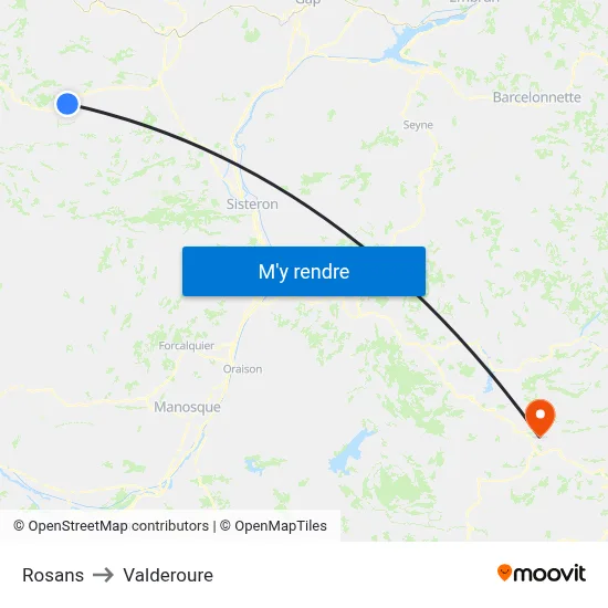Rosans to Valderoure map