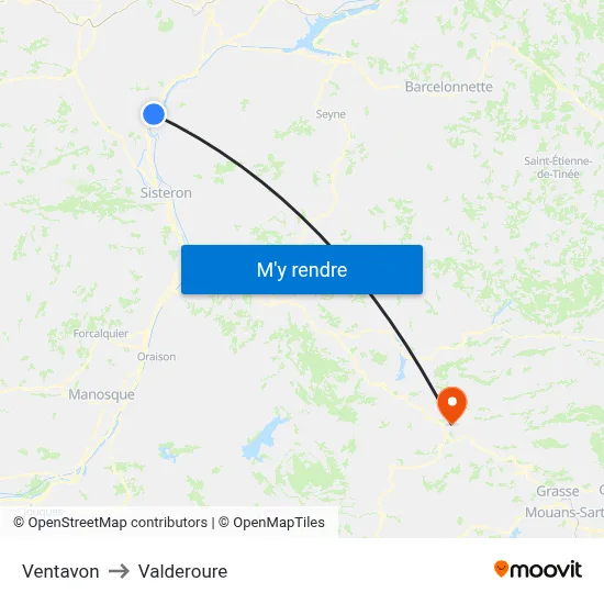 Ventavon to Valderoure map