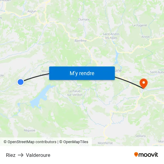 Riez to Valderoure map