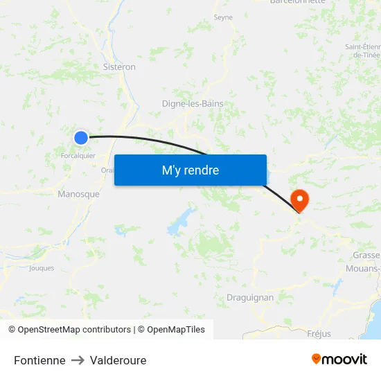 Fontienne to Valderoure map