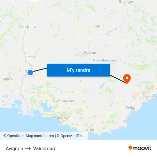Avignon to Valderoure map