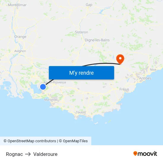 Rognac to Valderoure map