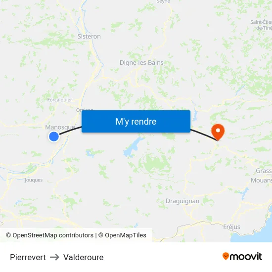 Pierrevert to Valderoure map
