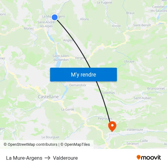 La Mure-Argens to Valderoure map