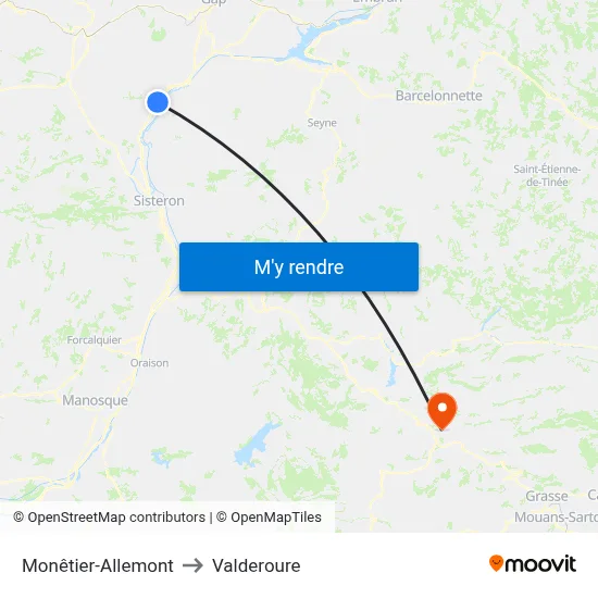 Monêtier-Allemont to Valderoure map