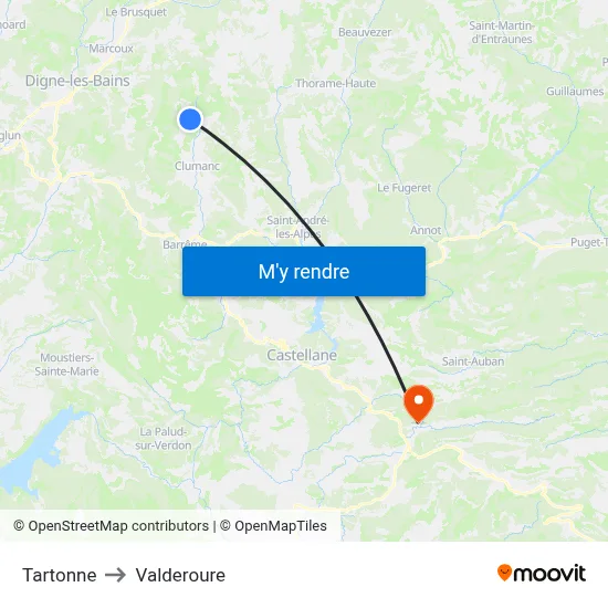 Tartonne to Valderoure map