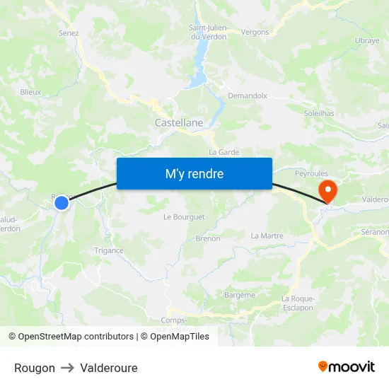 Rougon to Valderoure map