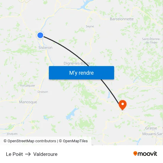 Le Poët to Valderoure map