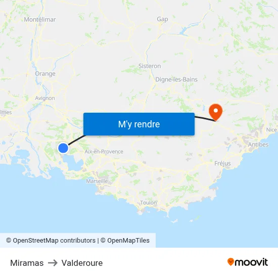 Miramas to Valderoure map