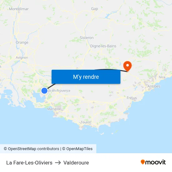 La Fare-Les-Oliviers to Valderoure map
