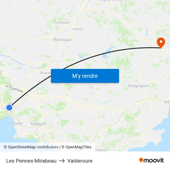 Les Pennes-Mirabeau to Valderoure map