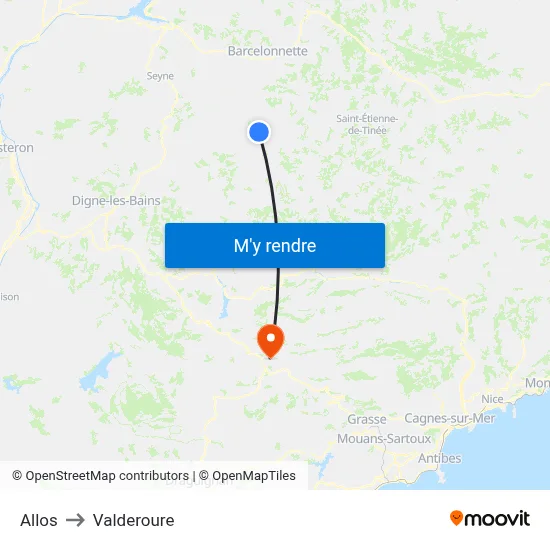 Allos to Valderoure map