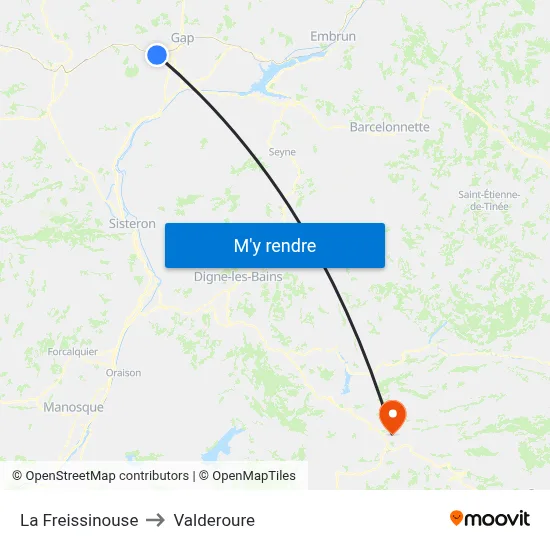 La Freissinouse to Valderoure map