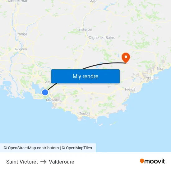 Saint-Victoret to Valderoure map