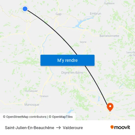 Saint-Julien-En-Beauchêne to Valderoure map