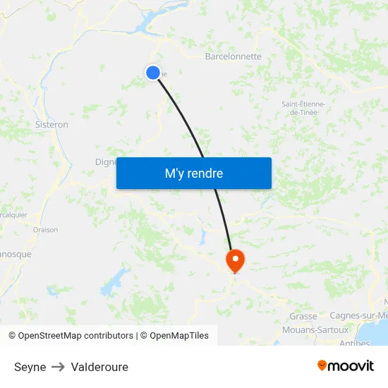Seyne to Valderoure map