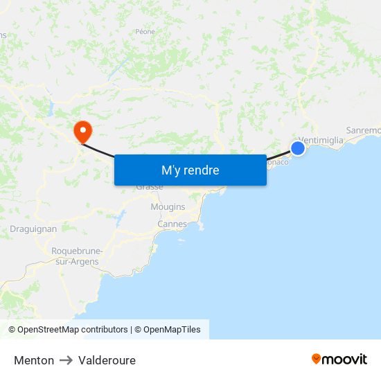 Menton to Valderoure map