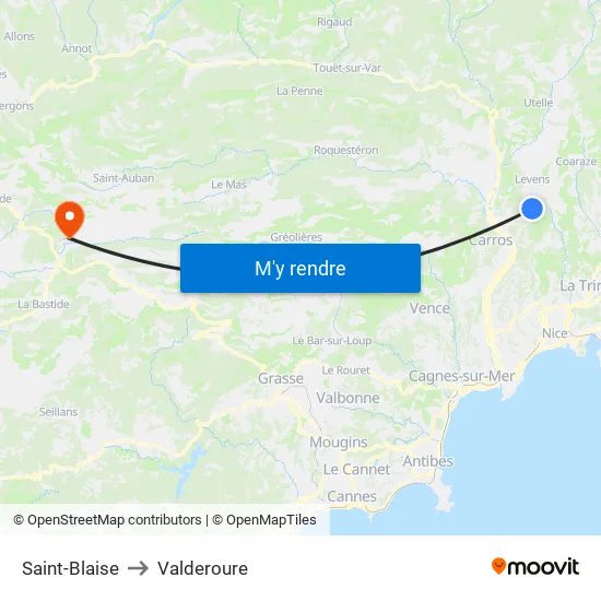 Saint-Blaise to Valderoure map