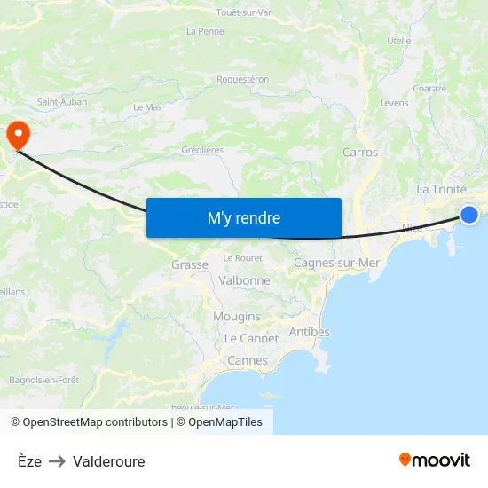 Èze to Valderoure map