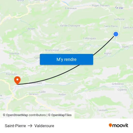 Saint-Pierre to Valderoure map
