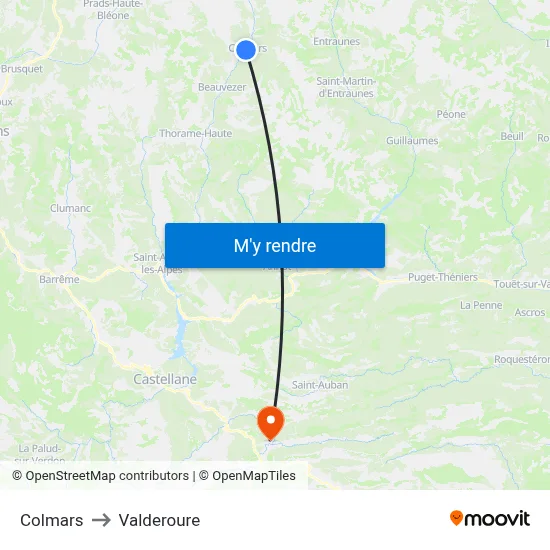 Colmars to Valderoure map