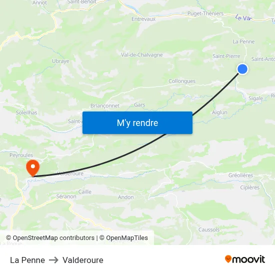 La Penne to Valderoure map