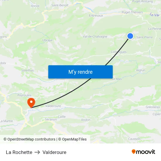La Rochette to Valderoure map