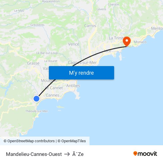Mandelieu-Cannes-Ouest to ÃˆZe map