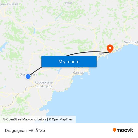 Draguignan to ÃˆZe map