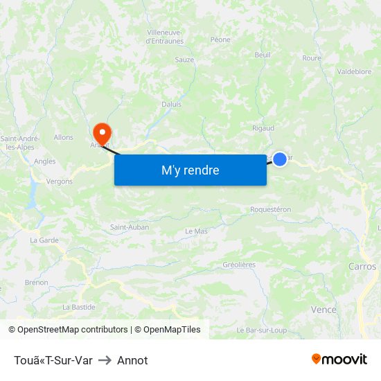 Touã«T-Sur-Var to Annot map