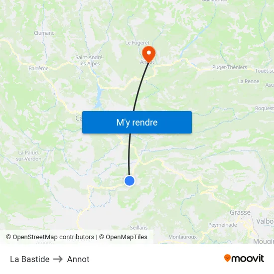 La Bastide to Annot map