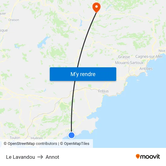 Le Lavandou to Annot map