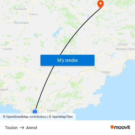 Toulon to Annot map