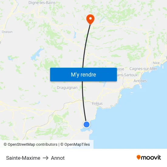 Sainte-Maxime to Annot map