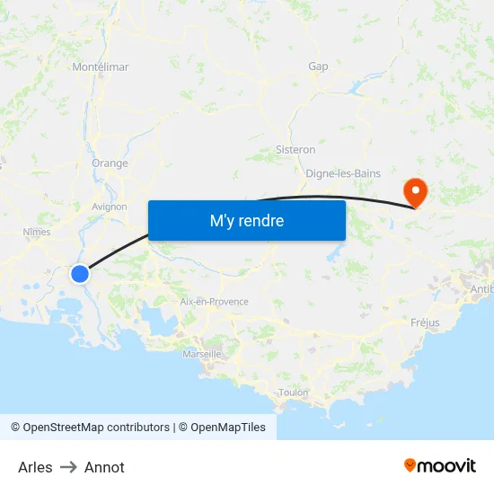 Arles to Annot map