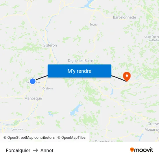 Forcalquier to Annot map