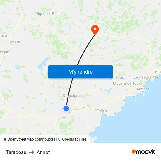 Taradeau to Annot map
