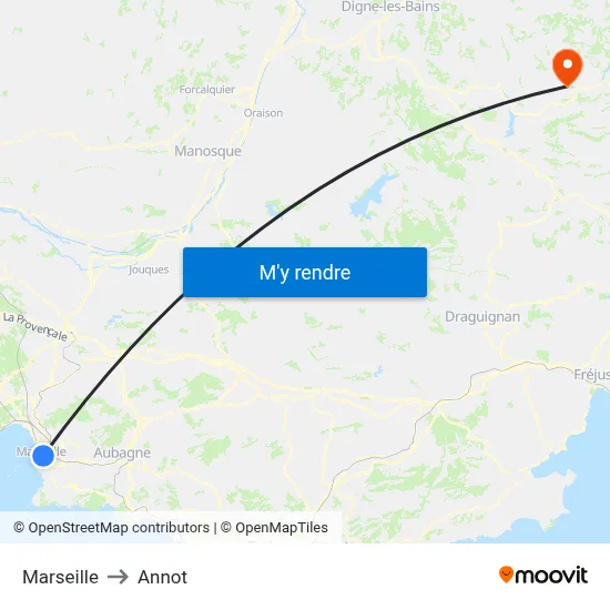 Marseille to Annot map