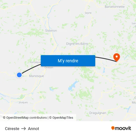 Céreste to Annot map