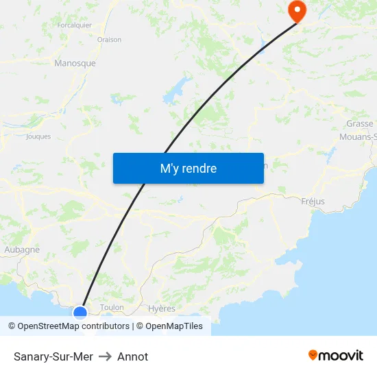 Sanary-Sur-Mer to Annot map