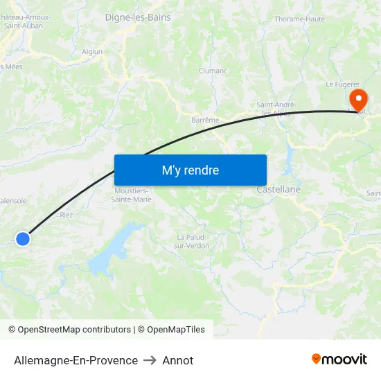 Allemagne-En-Provence to Annot map