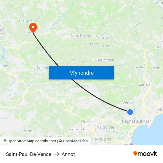 Saint-Paul-De-Vence to Annot map