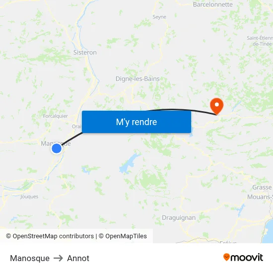 Manosque to Annot map