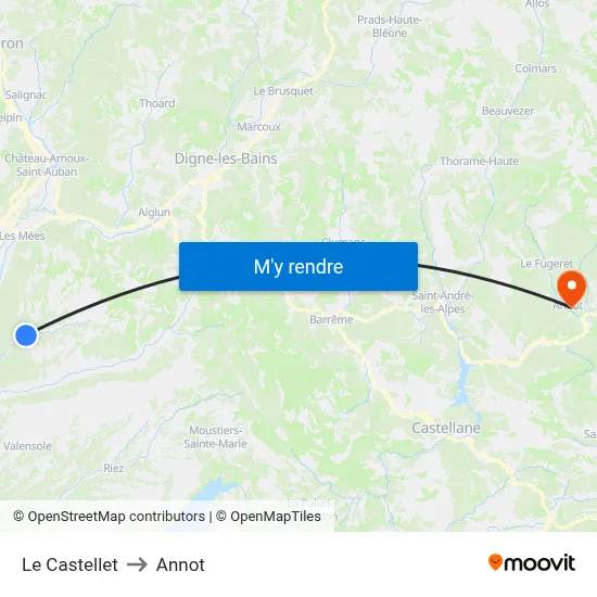 Le Castellet to Annot map