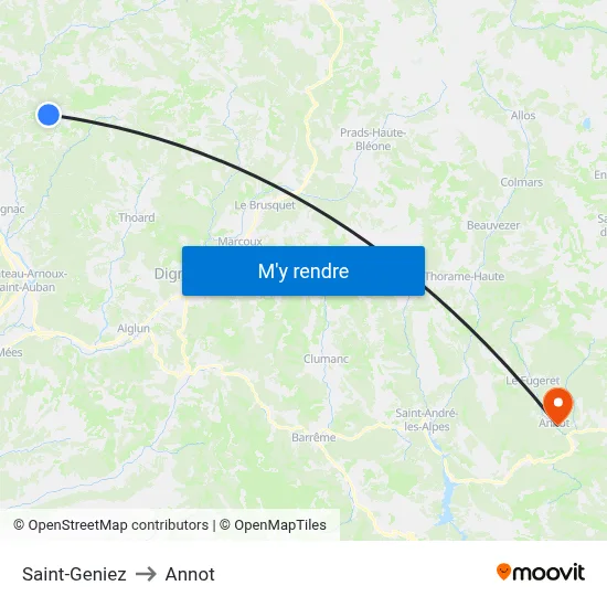 Saint-Geniez to Annot map