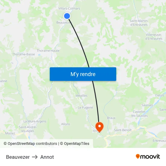 Beauvezer to Annot map