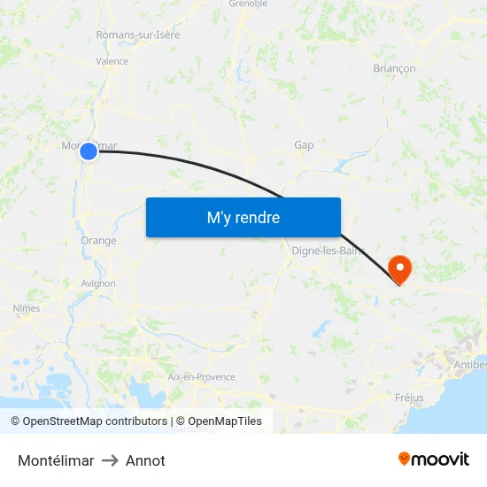 Montélimar to Annot map