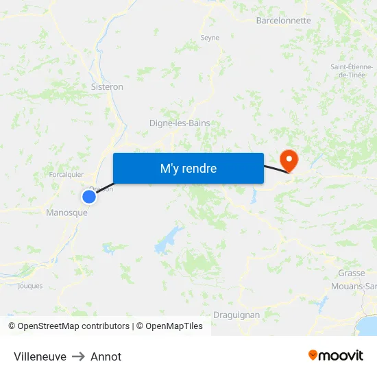 Villeneuve to Annot map